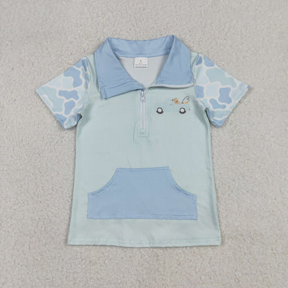 Sibling Baby Boys Short Sleeves Deer Dogs Southern Camo Zipper Pockets Hunting Pullover Shirts