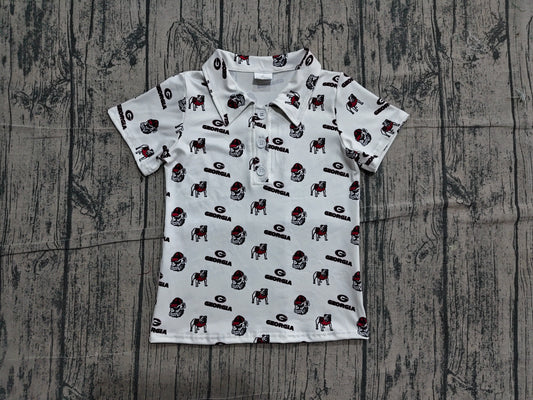 Preorder Baby Boys Kids Short Sleeves Dogs Buttons Shirt Team Tops