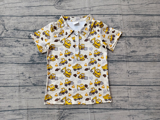 BT1792 Preorder Baby Boys Kids Short Sleeves Construction Trucks Buttons Shirt Tops