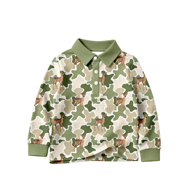 Preorder Baby Boys Kids Long Sleeves Green Camo Deer Buttons Shirt Tops Clothes ( Moq 5 )