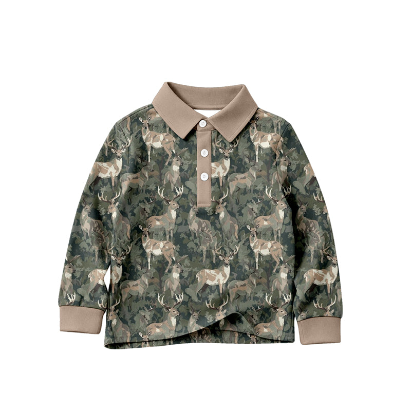 Preorder Baby Boys Kids Long Sleeves Deer Buttons Shirt Tops Camo Clothes ( Moq 5 )
