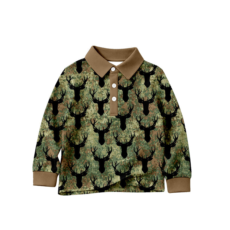 Preorder Baby Boys Kids Long Sleeves Camo Deer Buttons Shirt Tops Clothes ( Moq 5 )