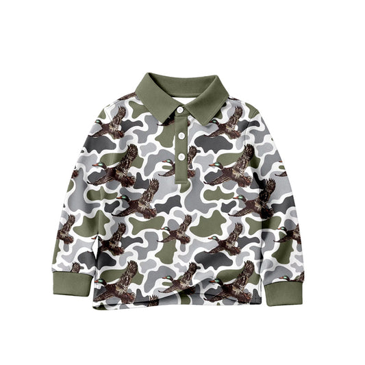 Preorder Baby Boys Kids Long Sleeves Camo Ducks Green Buttons Shirt Tops Clothes ( Moq 5 )