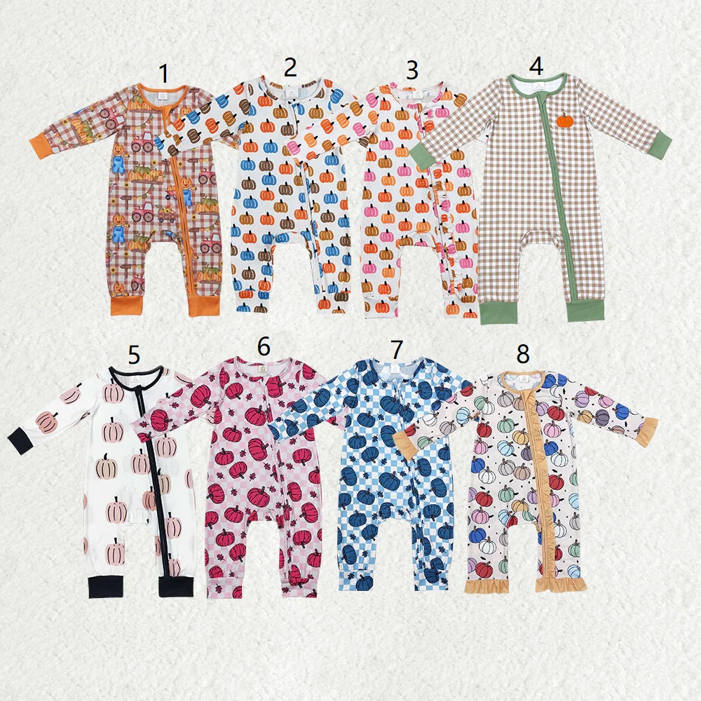 Baby Boy Girl Long Sleeves Pumpkins Zipper Sleeper Romper Sibling Fall Clothes
