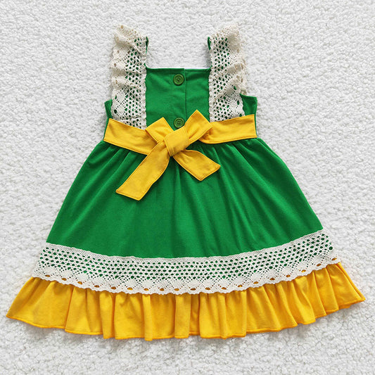 Promotion Baby Girl Pumpkin Lace Cotton Green Dress