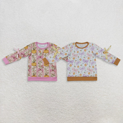 Sibling Baby Girls Kids Long Sleeves Pumpkins Bows Shirts Fall Tops Clothes