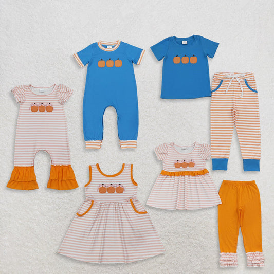 Sibling Baby Boys Girls Kids Embroidery Pumpkins Rompers Dress Thanksgiving Sets Clothes