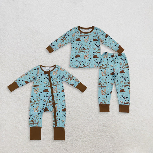 Sibling Baby Boys Kids Long Sleeves Cowboy Western Zipper Romper Set Pajamas Clothes