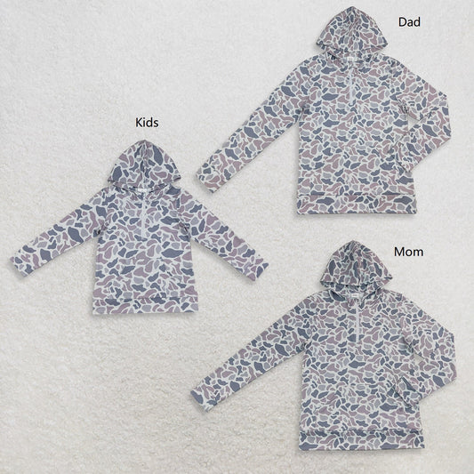 Sibling Baby Boys Adult Long Sleeves Grey Camo Zipper Hoodie Pockets Pullovers Family