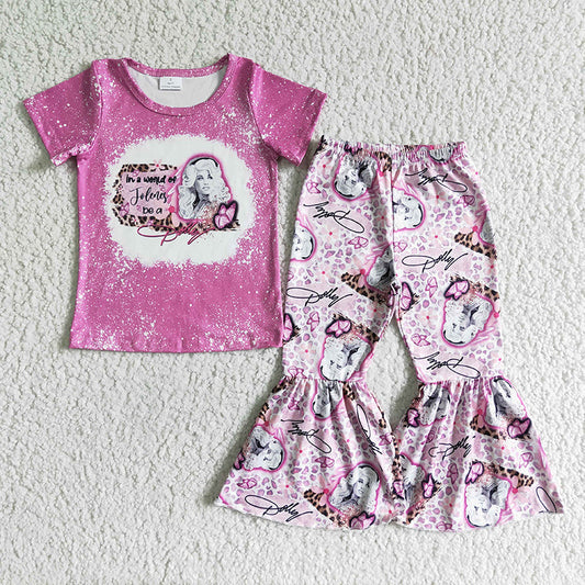 Promotion Baby Girls Kids Short Sleeves Singer Shirt Bell Pants Outfit