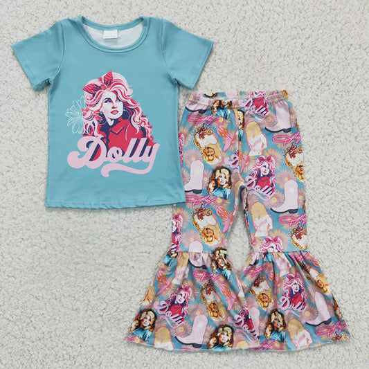 Promotion Baby Girls Kids Short Sleeves Singer Shirt Bell Pants Music Outfit