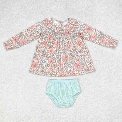RTS Sibling Baby Girls Kids Long Sleeves Flower Bubble Romper Set Clothes