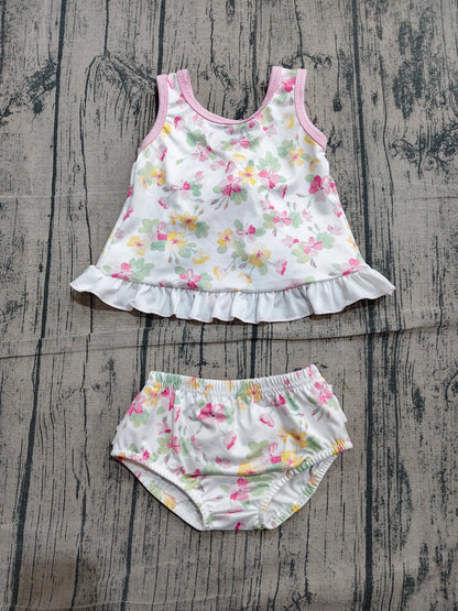 Preorder Baby Girls Kids Back Bow Floral Tops Ruffle Bummie Set Summer Clothes