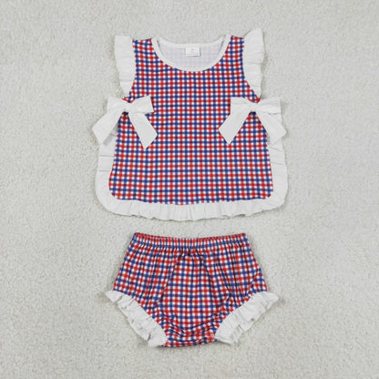 Sibling Baby Boys Girls Kids Plaid Tops Bummie Shorts Sets Summer Clothes