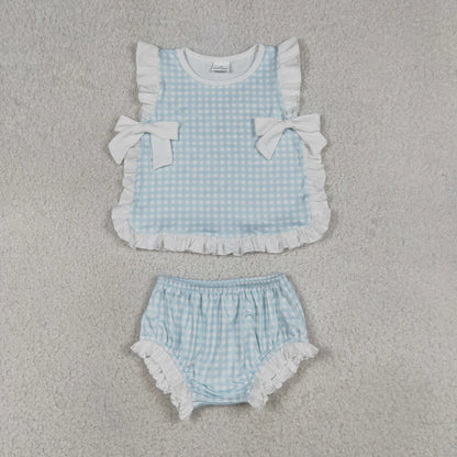 Sibling Baby Boys Girls Kids Plaid Tops Bummie Shorts Sets Summer Clothes