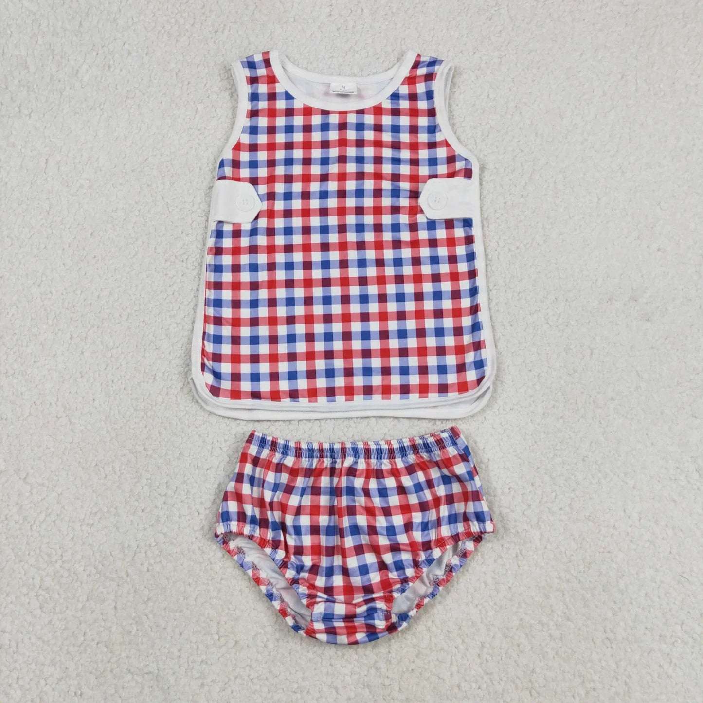 Sibling Baby Boys Girls Kids Plaid Tops Bummie Shorts Sets Summer Clothes