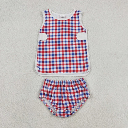 Sibling Baby Boys Girls Kids Plaid Tops Bummie Shorts Sets Summer Clothes