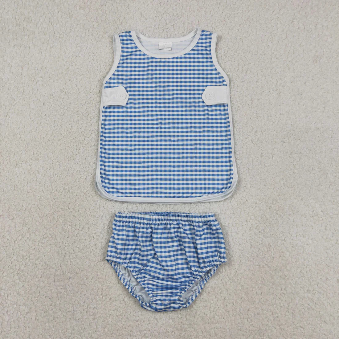 Sibling Baby Boys Girls Kids Blue Plaid Tops Bummie Shorts Sets Summer Clothes