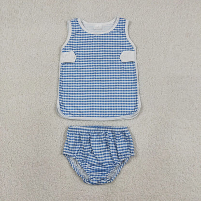 Sibling Baby Boys Girls Kids Plaid Tops Bummie Shorts Sets Summer Clothes