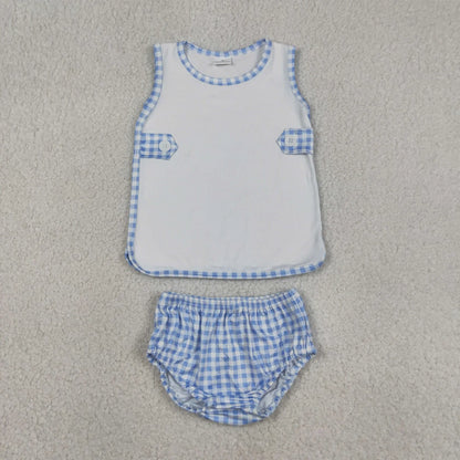 Sibling Baby Boys Girls Kids Plaid Tops Bummie Shorts Sets Summer Clothes