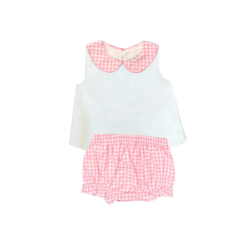 GBO0538 Preorder Baby Girls Kids Sleeveless Tops Red Plaid Bummie Set Summer Clothes