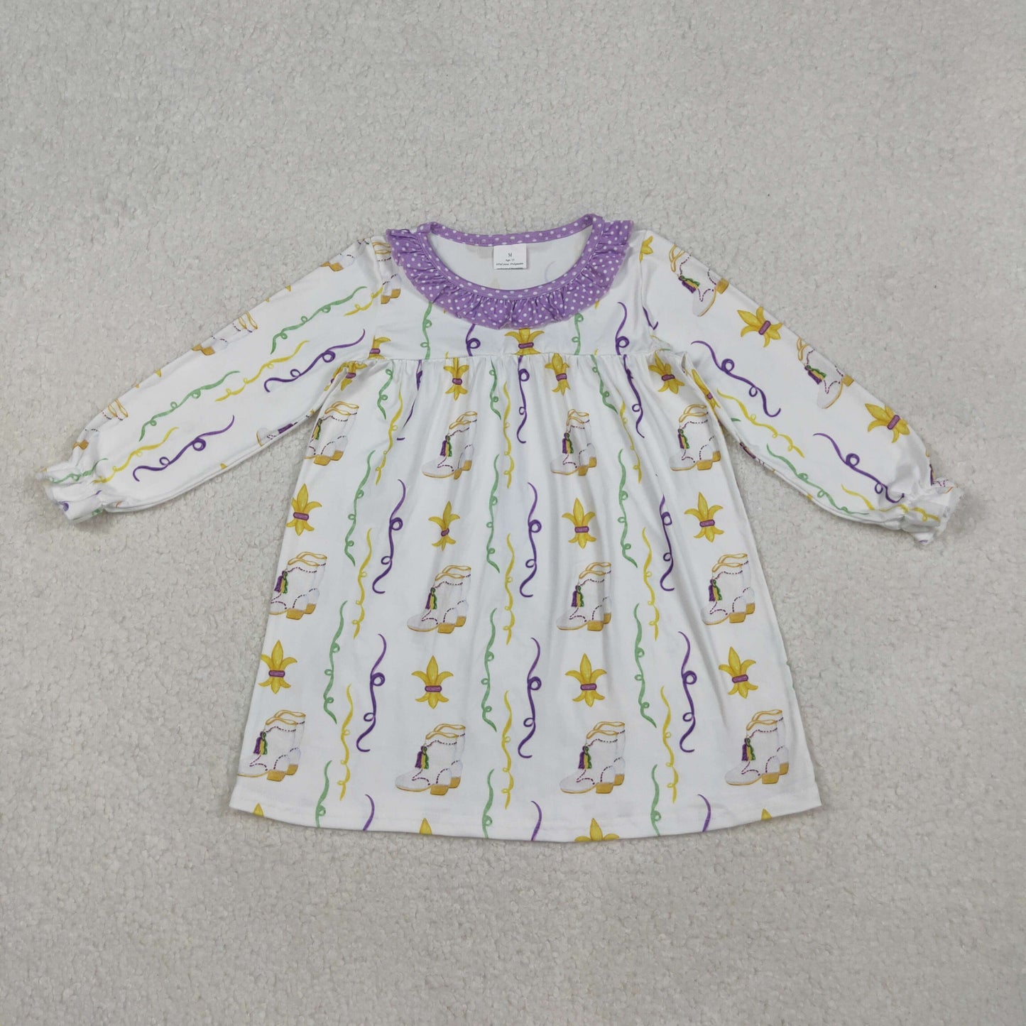 Sibling Baby Girls Kids Long Sleeves Mardi Gras Ruffle Knee Length Dresses