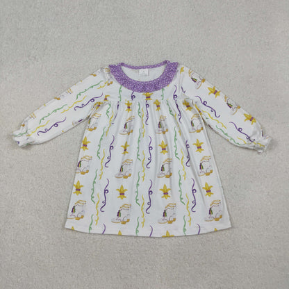 Sibling Baby Girls Kids Long Sleeves Mardi Gras Ruffle Knee Length Dresses