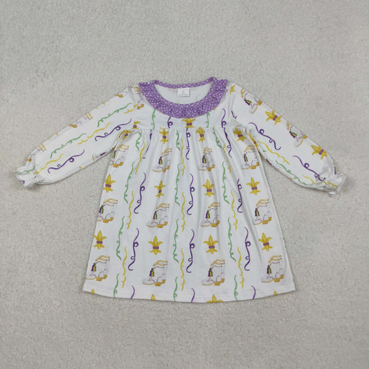 Sibling Baby Girls Kids Long Sleeves Mardi Gras Ruffle Knee Length Dresses