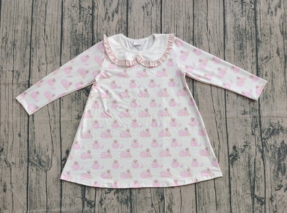 Baby Girl Long Sleeves Pumpkins Dogs Pink Fall Knee Length Dress