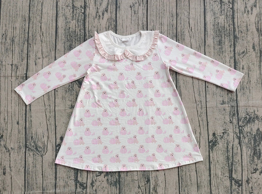 Baby Girl Long Sleeves Pumpkins Dogs Pink Fall Knee Length Dress