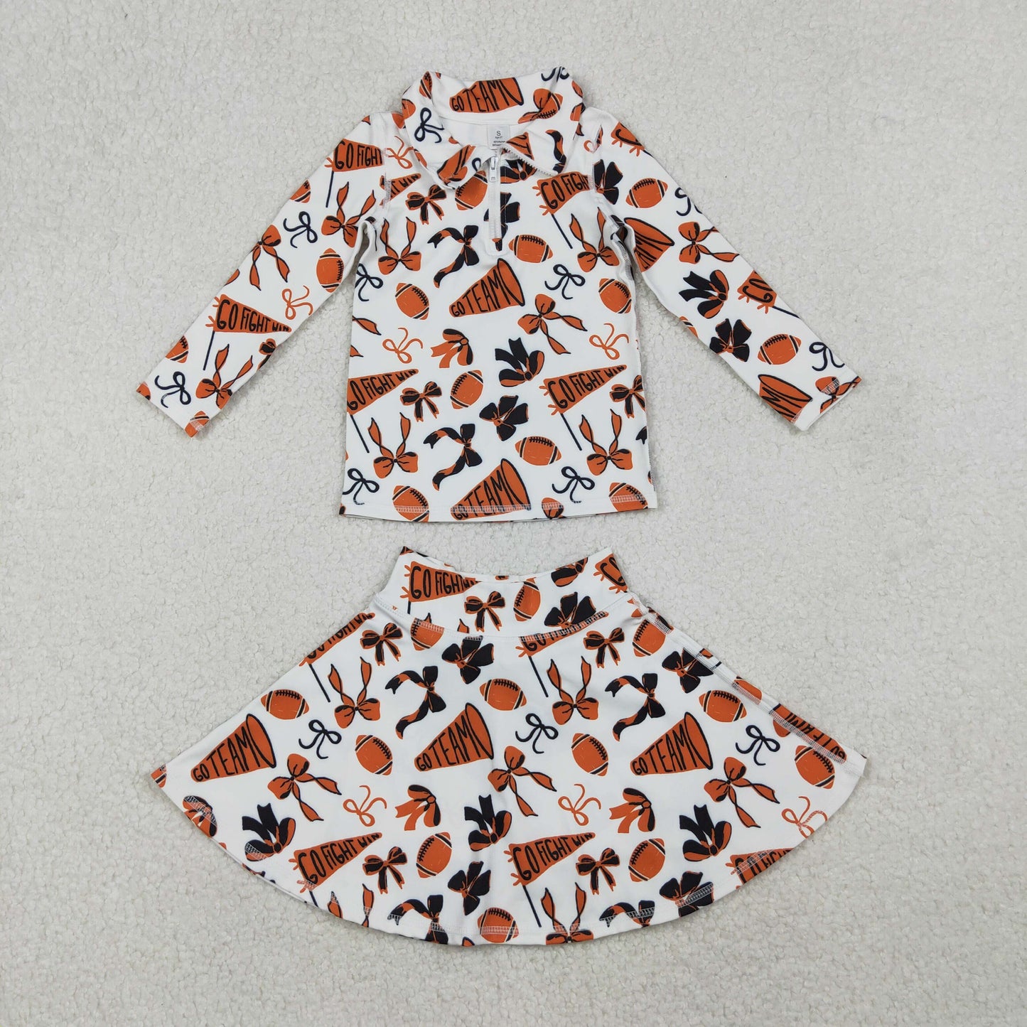Sibling Girls Kids Bows Football Zipper Shirts Yoga Active Skorts Team Clothes Sets