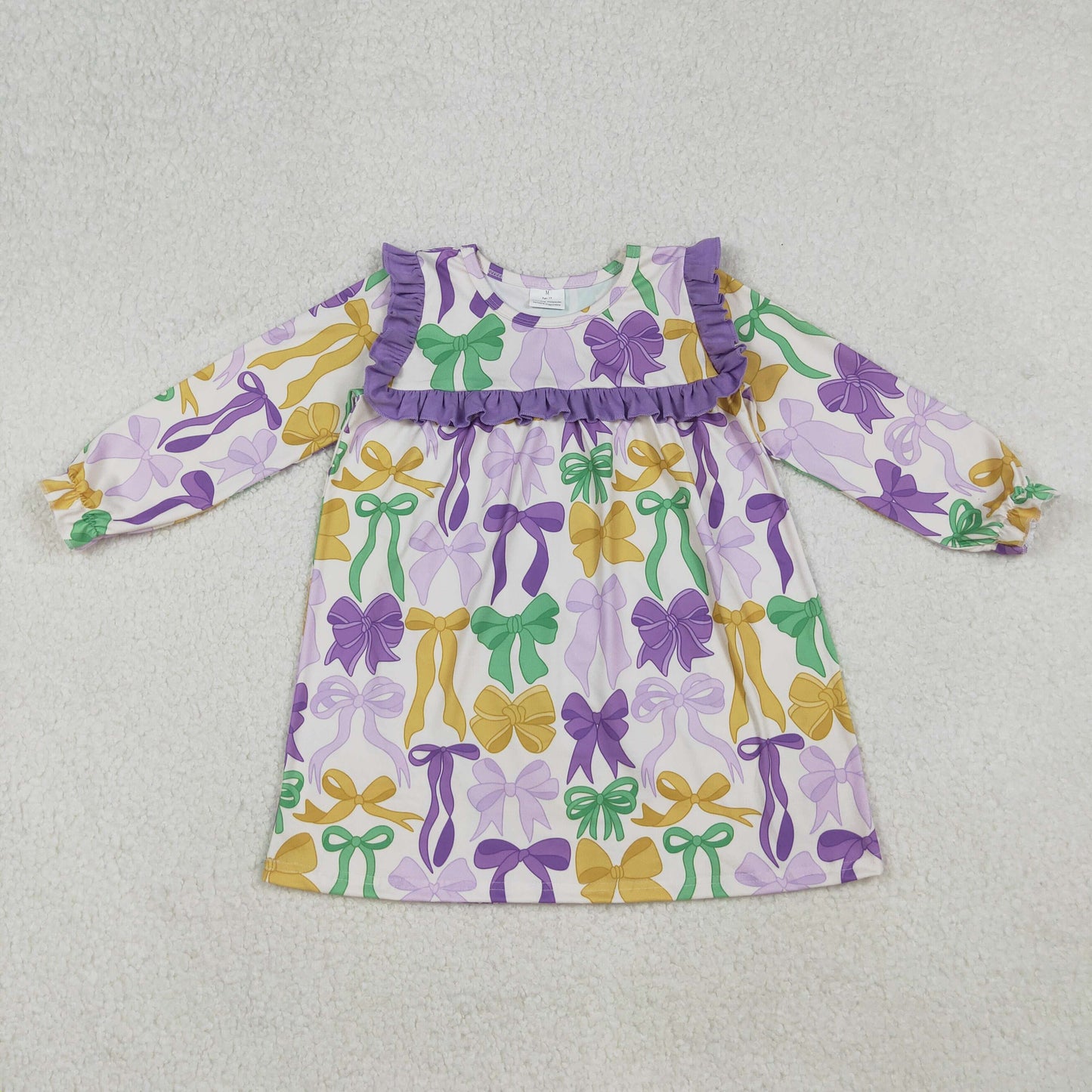 Sibling Baby Girls Kids Long Sleeves Mardi Gras Ruffle Knee Length Dresses