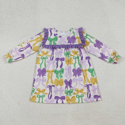 Sibling Baby Girls Kids Long Sleeves Mardi Gras Ruffle Knee Length Dresses