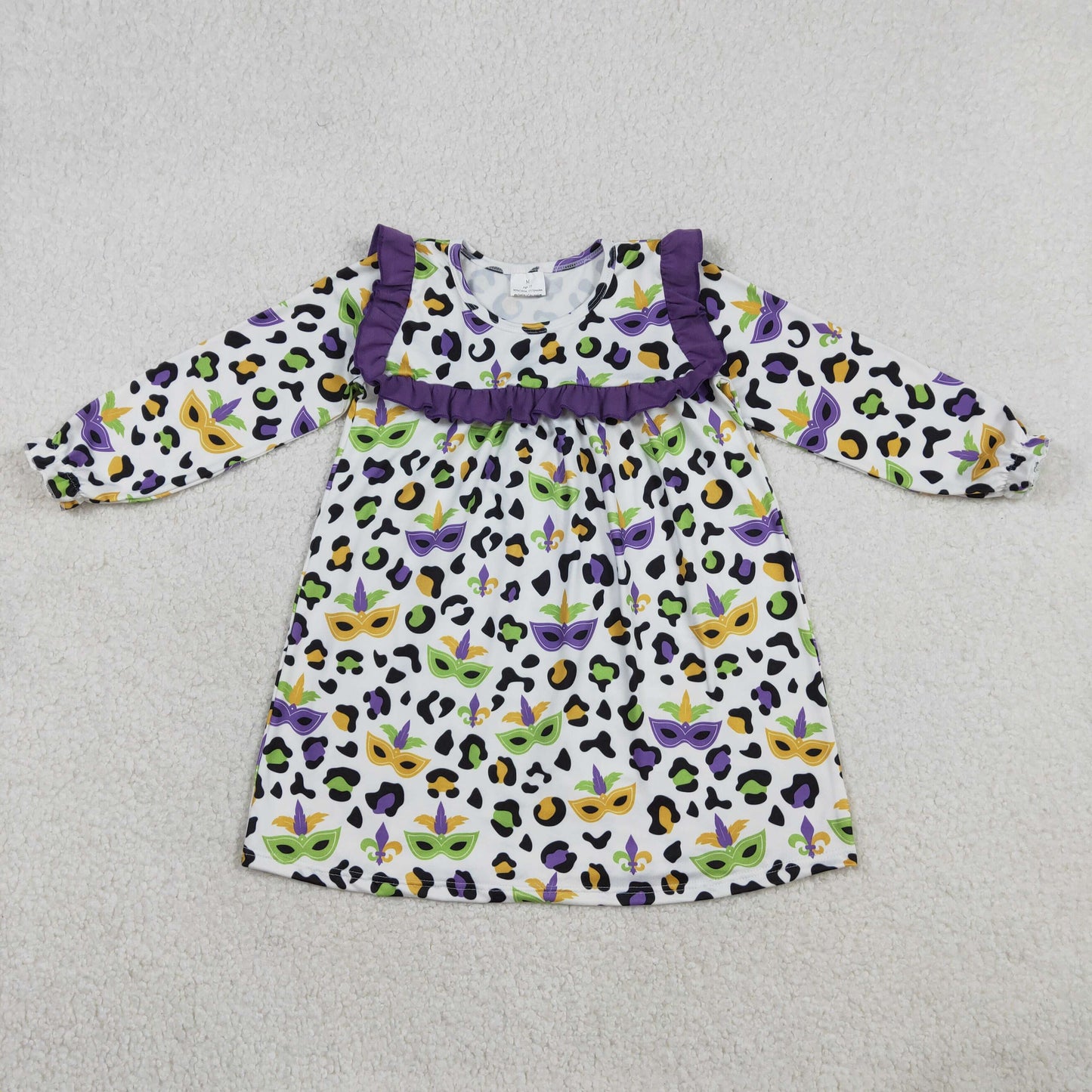 Sibling Baby Girls Kids Long Sleeves Mardi Gras Ruffle Knee Length Dresses