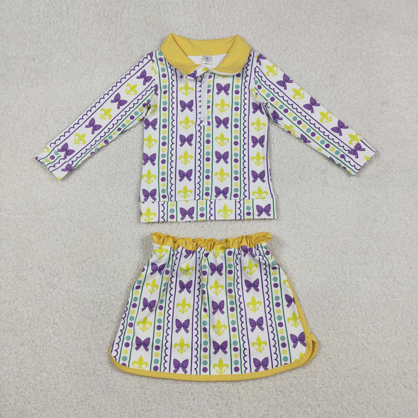 Sibling Baby Girls Kids Anchors Bows Plaid Leopard Zipper Tops Shorts Skirt Skort Mardi Gras Yoga Set