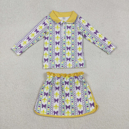 Sibling Baby Girls Kids Anchors Bows Plaid Leopard Zipper Tops Shorts Skirt Skort Mardi Gras Yoga Set