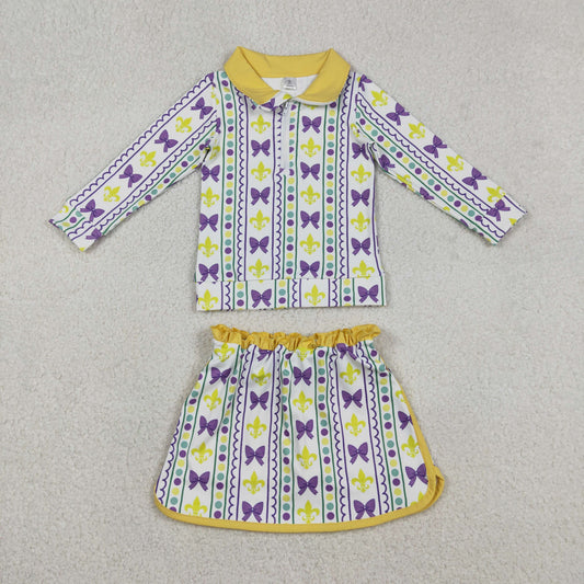 Sibling Baby Girls Kids Anchors Bows Plaid Leopard Zipper Tops Shorts Skirt Skort Mardi Gras Yoga Set