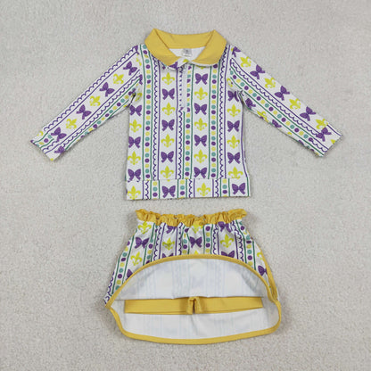 Sibling Baby Girls Kids Anchors Bows Plaid Leopard Zipper Tops Shorts Skirt Skort Mardi Gras Yoga Set