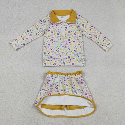 Sibling Baby Girls Kids Mardi Gras Leopard Skort Yoga Active Dress Zipper Set