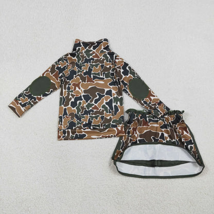 RTS Sibling Baby Girls Toddler Long Sleeves Camo Print Zipper Shirts Skirt Shorts Sets