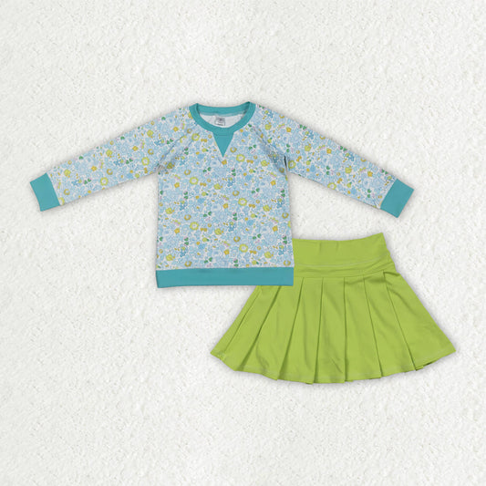 Baby Girls Long Sleeves Floral Shirt Green Skirt Shorts Yoga Active Clothes Set