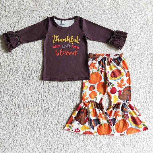 Promotion Baby Girl Kids Thankful Pumpkin Bell Pants Outfit
