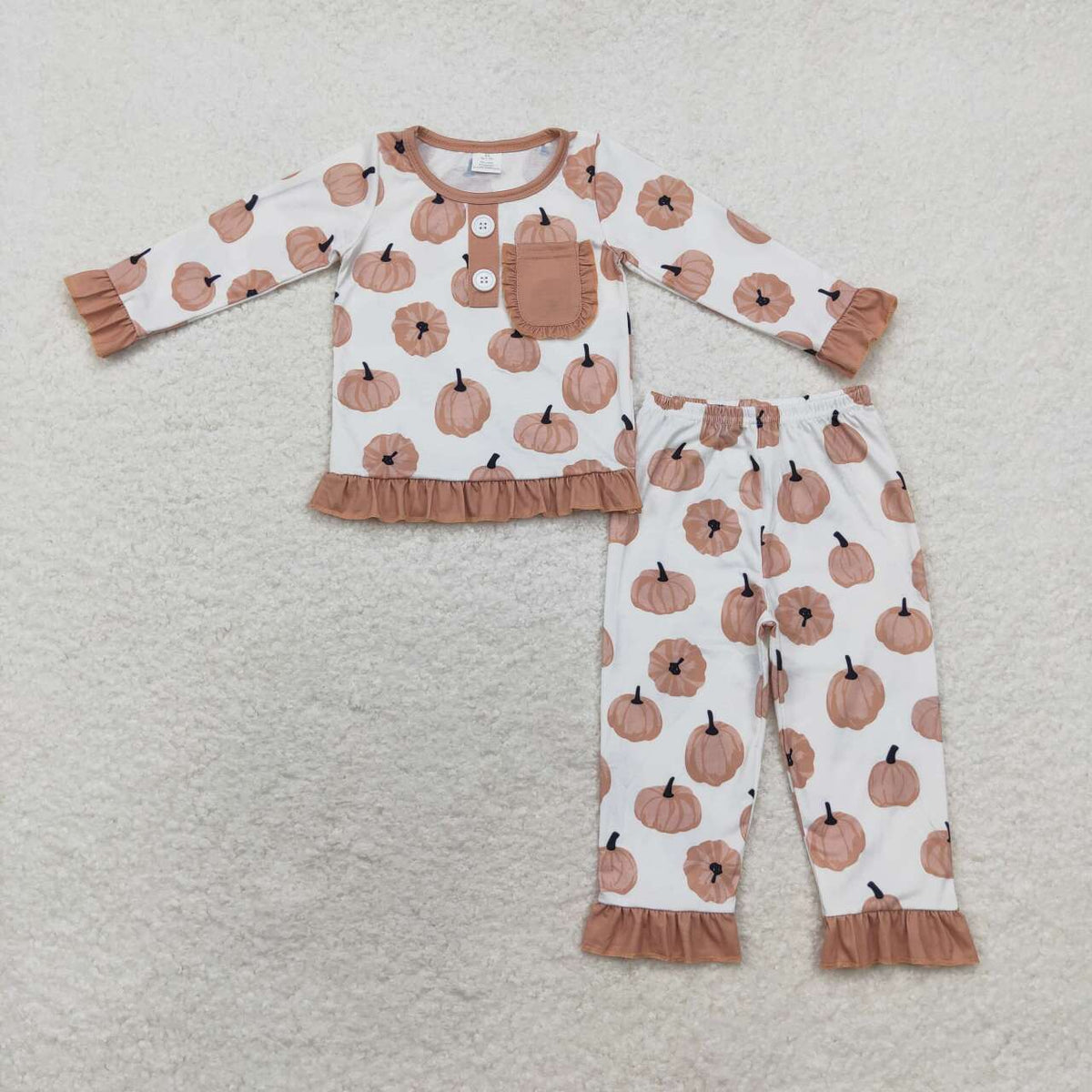 Sibling Baby Girls Long Sleeves Pumpkins Shirt Ruffle Pants Fall Bamboo Pajamas Sets