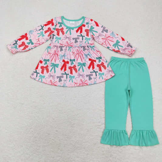 USA Shop Baby Girls Kids Long Sleeves Christmas Bows Tunic Pants Set Clothes