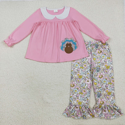 Baby Boy Girl Long Sleeves Embroidery turkey Sibling Romper Set Thanksgiving Clothes
