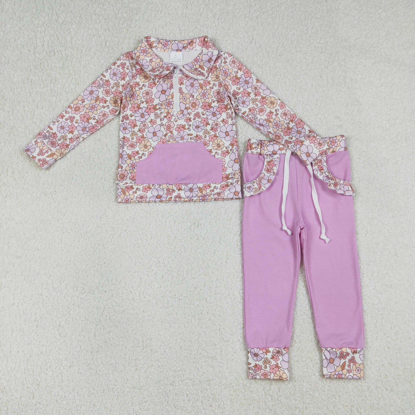 RTS Sibling Baby Girls Toddler Long Sleeves Flower Zipper Shirts Pockets Pants Clothes Sets