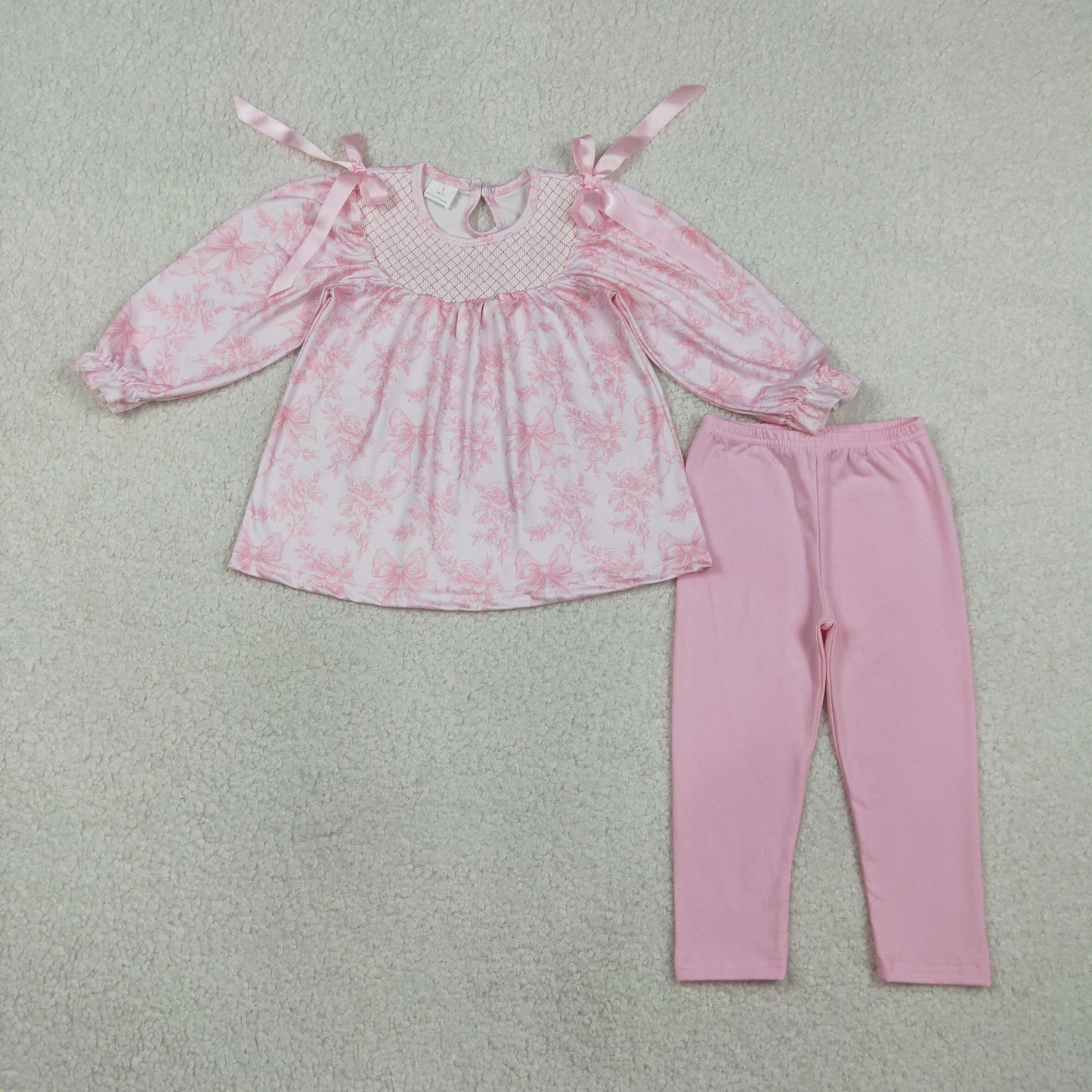 RTS Sibling Baby Girls Kids Long Sleeves Embroidery Flower Pink Bows Romper Sets Clothes
