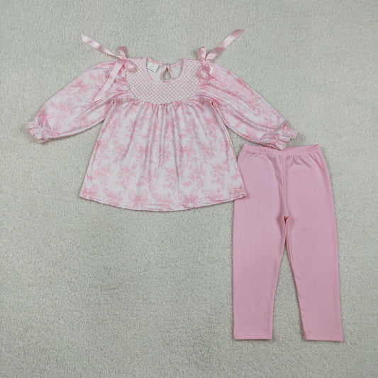RTS Sibling Baby Girls Kids Long Sleeves Embroidery Flower Pink Bows Romper Sets Clothes