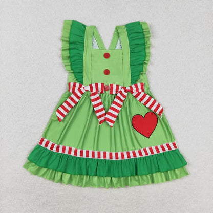 USA Shop Baby Girls Kids Christmas Hearts Bows Ruffle Green Dress