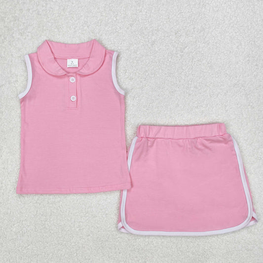 USA Shop Baby Girls Sleeveless Buttons Vest Pink Skirt Shorts Set Cotton Clothes